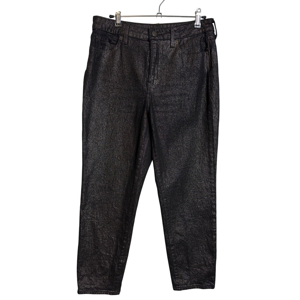 Old Navy Metallic Foil High-Rise Straight Jeans Womens 6 Black Gold Shimmer